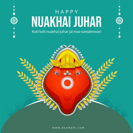 Ilustración de Diseño de banner creativo del festival indio feliz nuakhai juhar plantilla. - Imagen libre de derechos