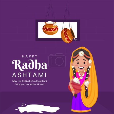 Illustration for Creative happy Radha Ashtami banner design template. - Royalty Free Image