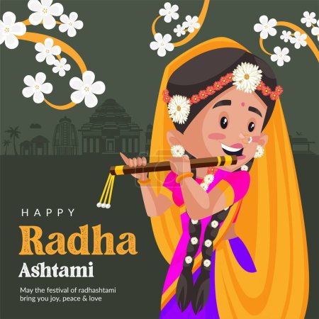 Illustration for Creative happy Radha Ashtami banner design template. - Royalty Free Image