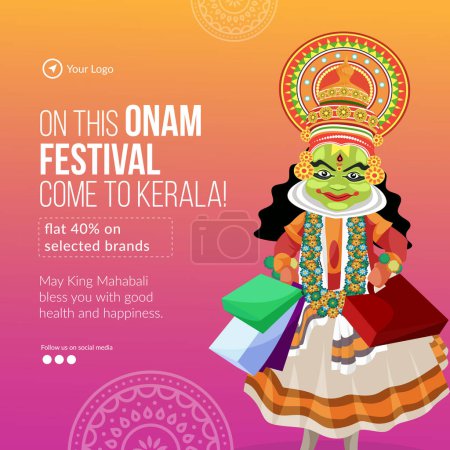 Illustration for Banner design of happy onam south Indian festival template. - Royalty Free Image
