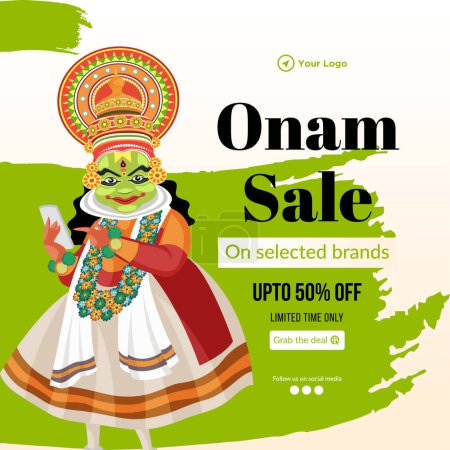 Téléchargez les illustrations : Conception de bannière de modèle heureux onam vente festival sud de l'Inde. - en licence libre de droit