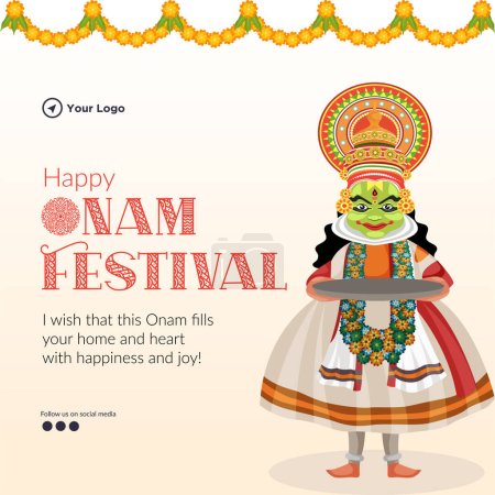 Ilustración de Banner de diseño de feliz onam plantilla festival del sur de la India. - Imagen libre de derechos