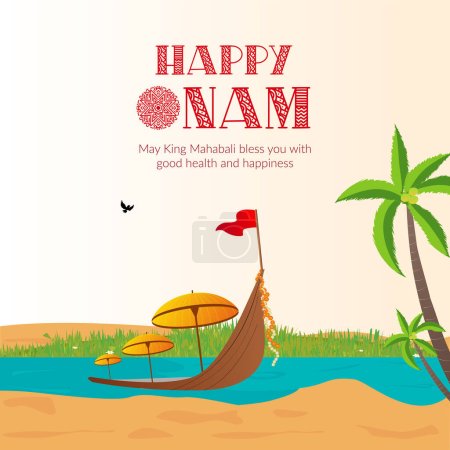 Téléchargez les illustrations : Conception de bannière de heureux onam sud modèle de festival indien. - en licence libre de droit