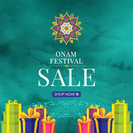 Téléchargez les illustrations : Conception de bannière de modèle heureux onam vente festival sud de l'Inde. - en licence libre de droit