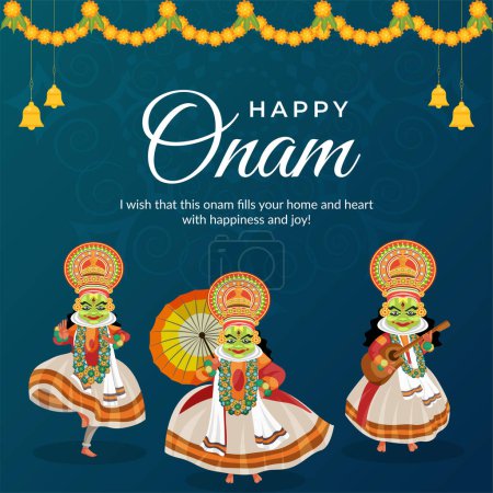 Téléchargez les illustrations : Happy Onam sud indien Kerala festival bannière modèle de conception. - en licence libre de droit
