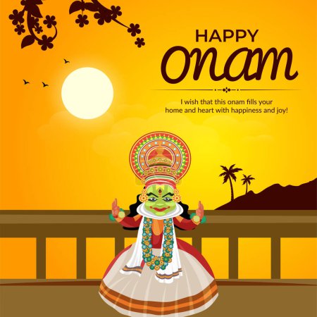 Illustration for Happy Onam south Indian Kerala festival banner design template. - Royalty Free Image