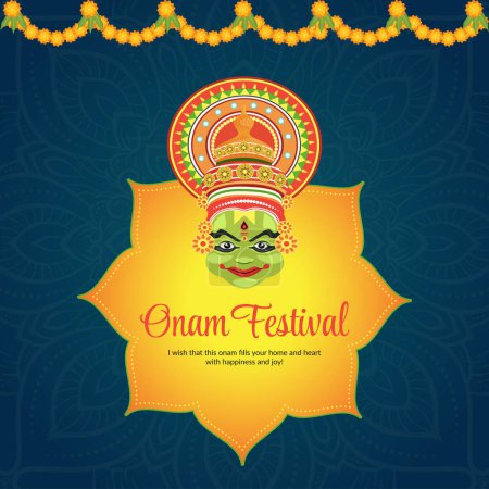 Téléchargez les illustrations : Happy Onam sud indien Kerala festival bannière modèle de conception. - en licence libre de droit