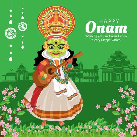 Ilustración de Plantilla de diseño realista del banner del festival indio Happy Onam. - Imagen libre de derechos