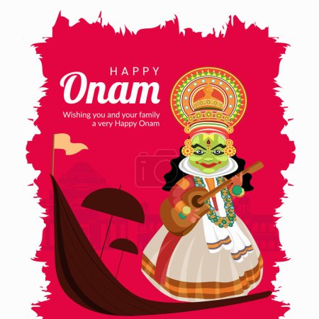 Téléchargez les illustrations : Modèle de conception de bannière de festival indien Happy Onam réaliste. - en licence libre de droit