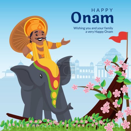 Ilustración de Plantilla de diseño realista del banner del festival indio Happy Onam. - Imagen libre de derechos