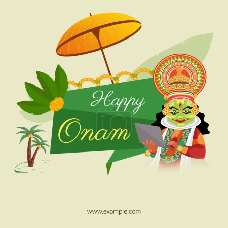 Illustration for Realistic Happy Onam Indian festival banner design template. - Royalty Free Image