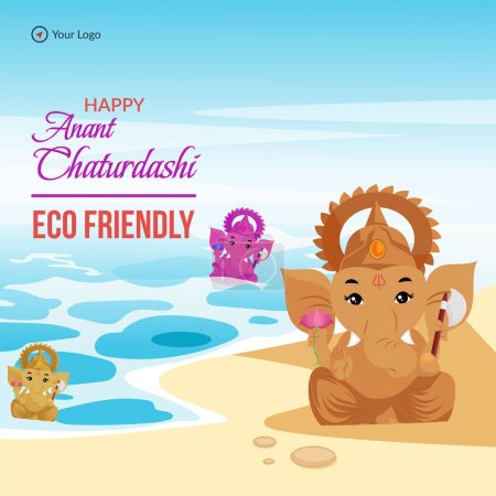 Illustration for Banner design of Happy Anant Chaturdashi eco friendly Indian festival template. - Royalty Free Image