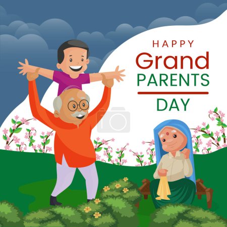 Illustration for Beautiful design of happy grandparents day banner template. - Royalty Free Image