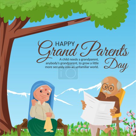 Illustration for Beautiful design of happy grandparents day banner template. - Royalty Free Image