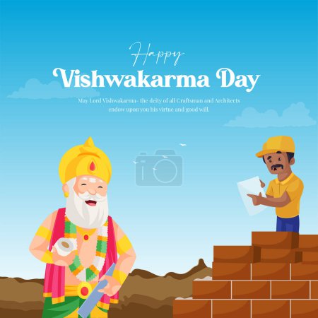 Téléchargez les illustrations : Dieu hindou vishwakarma un architecte et ingénieur divin de la conception de bannière de l'univers. - en licence libre de droit