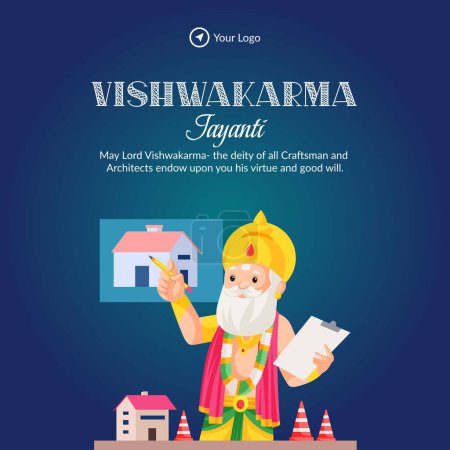 Ilustración de Dios hindú vishwakarma un arquitecto e ingeniero divino del diseño de la bandera del universo. - Imagen libre de derechos