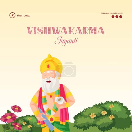 Illustration for Hindu god vishwakarma an architect and divine engineer of universe banner design. - Royalty Free Image