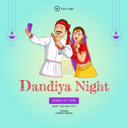 Téléchargez les illustrations : Conception de bannière de dandiya nuit modèle de festival indien. - en licence libre de droit