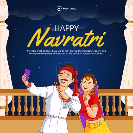 Ilustración de Feliz Navratri hermoso festival hindú indio diseño de banner. - Imagen libre de derechos