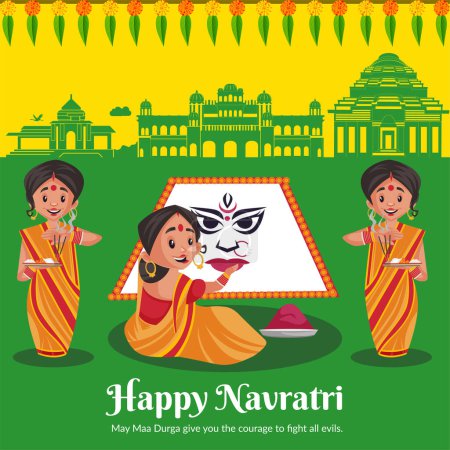 Ilustración de Feliz Navratri hermoso festival hindú indio diseño de banner. - Imagen libre de derechos