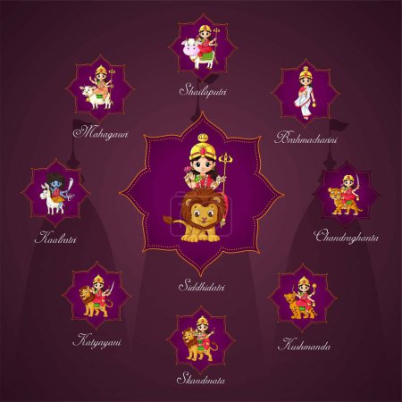 Téléchargez les illustrations : Belle fête hindoue indienne heureuse conception de bannière Navratri. - en licence libre de droit