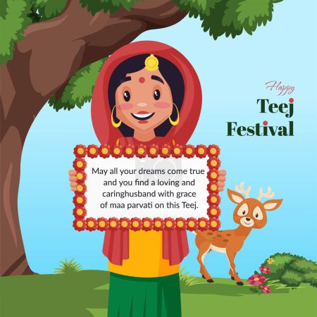 Illustration for Happy teej Indian festival cartoon style template. - Royalty Free Image