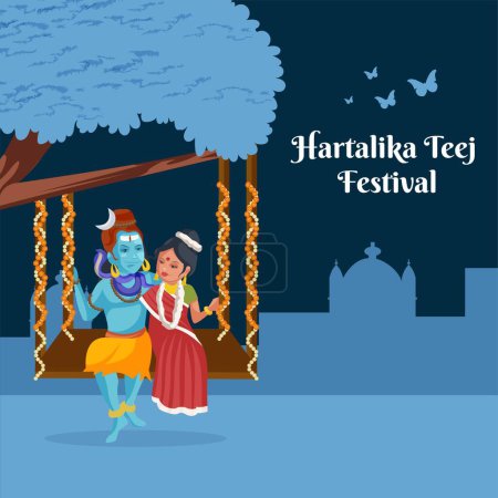 Illustration for Happy hartalika teej Indian festival banner design template. - Royalty Free Image