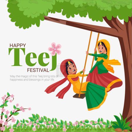 Banner de diseño de Happy teej indio festival de dibujos animados plantilla de estilo.