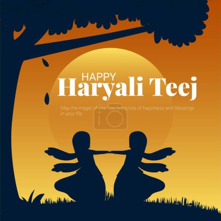 Ilustración de Diseño de la bandera de Happy hariyali teej plantilla de estilo de dibujos animados festival indio. - Imagen libre de derechos
