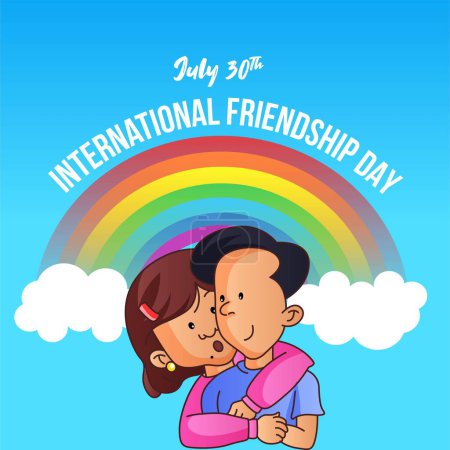 Téléchargez les illustrations : Conception de bannière de modèle de style de dessin animé Journée internationale de l'amitié. - en licence libre de droit