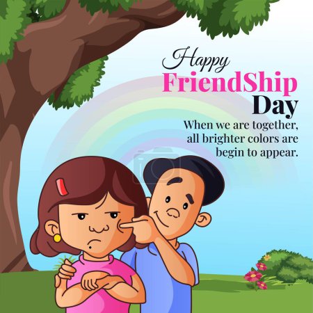 Ilustración de Banner de diseño de feliz día de la amistad plantilla de estilo de dibujos animados. - Imagen libre de derechos