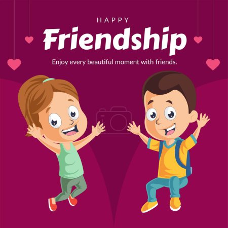 Illustration for Banner design of friends forever  friendship day cartoon style template. - Royalty Free Image