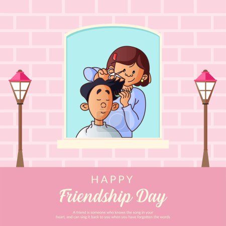 Illustration for Banner design of happy friendship day cartoon style template. - Royalty Free Image