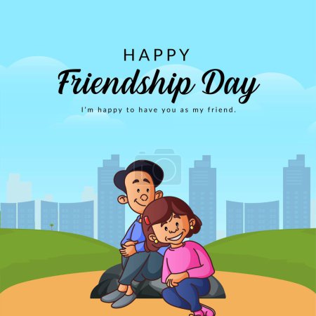Illustration for Banner design of happy friendship day cartoon style template. - Royalty Free Image