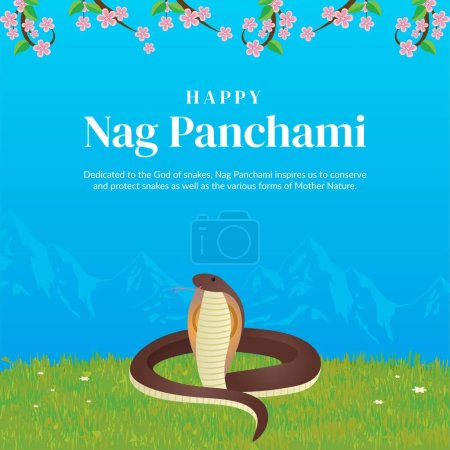 Téléchargez les illustrations : Conception de bannière de heureux modèle de festival hindou Panchami nag. - en licence libre de droit