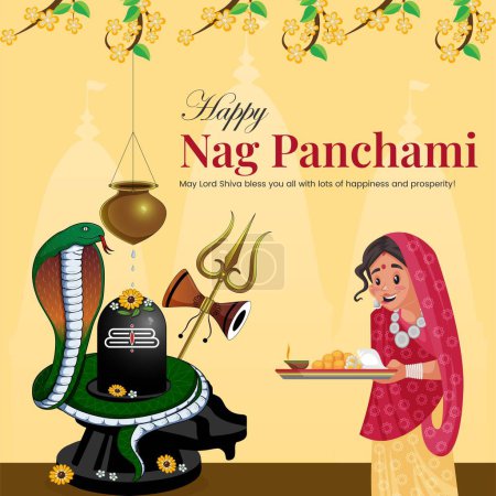Illustration for Banner design of Hindu festival happy nag Panchami template. - Royalty Free Image