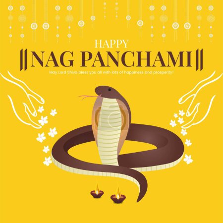 Ilustración de Diseño de banner del festival hindú plantilla de panchami nag feliz. - Imagen libre de derechos