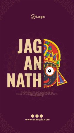 Illustration for Indian festival jagannath rath yatra portrait template design. - Royalty Free Image