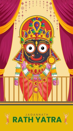 Illustration for Indian festival jagannath rath yatra portrait template design. - Royalty Free Image