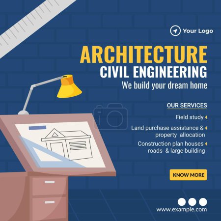 Téléchargez les illustrations : Architecture génie civil nous construisons votre modèle de conception de bannière maison de rêve. - en licence libre de droit