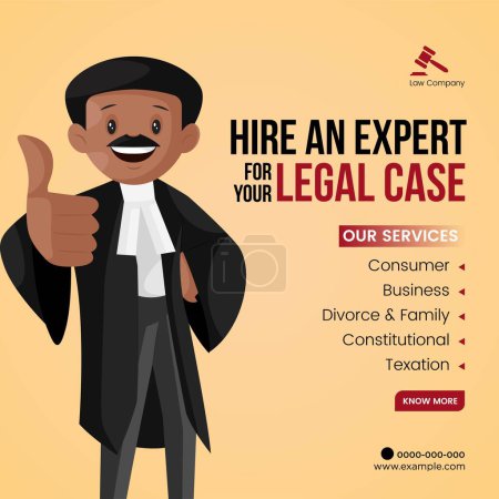 Illustration for Hire an expert for your legal case banner design template. - Royalty Free Image