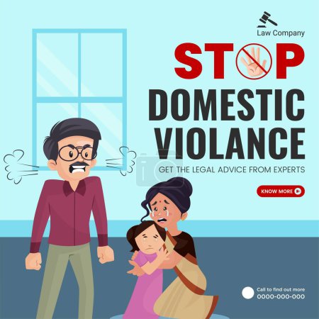 Illustration for Stop domestic violance get the legal advice from experts banner design template. - Royalty Free Image