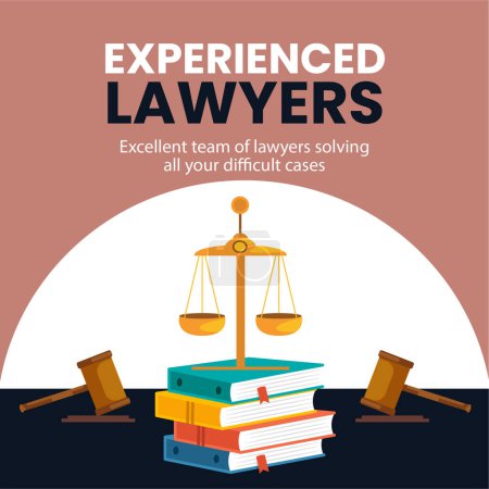 Illustration for Excellent team of lawyers solving all your difficult cases banner design. - Royalty Free Image