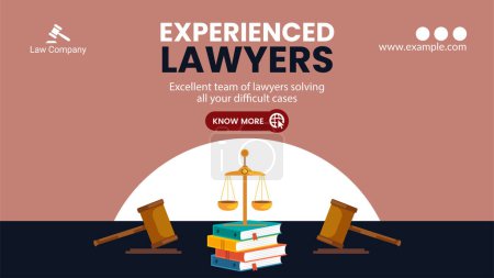 Ilustración de Excelente equipo de abogados resolviendo todos sus casos difíciles diseño de banner de paisaje. - Imagen libre de derechos