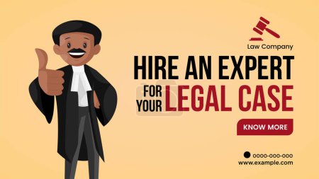 Illustration for Hire an expert for your legal case landscape banner design template. - Royalty Free Image