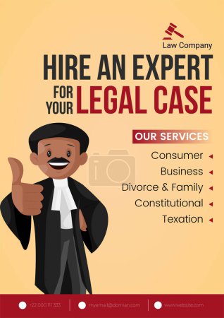 Téléchargez les illustrations : Embauchez un expert pour votre conception de modèle de dépliant de cas juridique. - en licence libre de droit