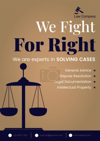Illustration for We fight for right we are experts in solving cases flyer design. - Royalty Free Image