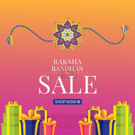 Ilustración de Banner de diseño de la India festival religioso feliz raksha bandhan venta vector ilustración. - Imagen libre de derechos