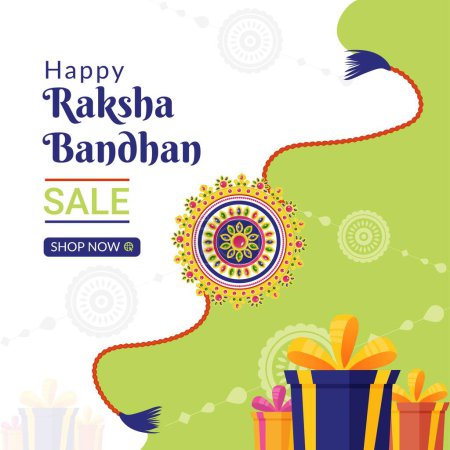 Téléchargez les illustrations : Conception de bannière du festival religieux indien heureux raksha bandhan vente illustration vectorielle. - en licence libre de droit