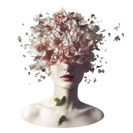 Photo for Creative T-Shirt Design Featuring a Female Bust with Flowers - Royalty Free Image